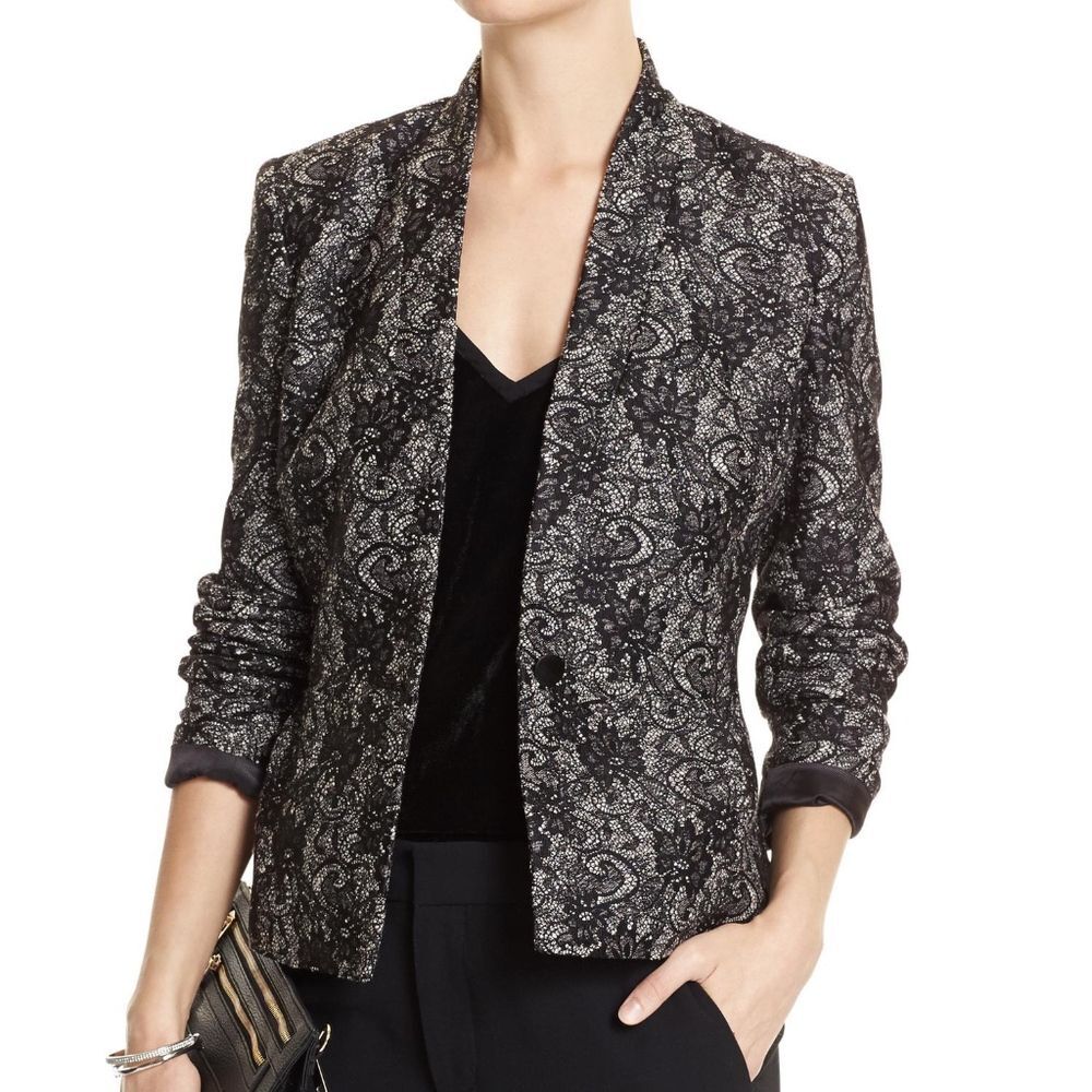 Banana Republic Black Floral Lace Peplum Blazer